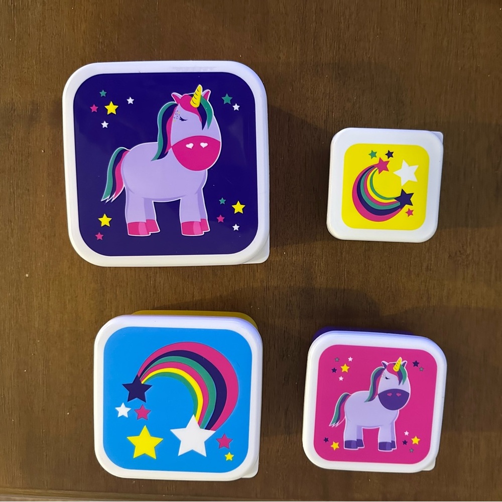 Nesting Unicorn and rainbow snack containers